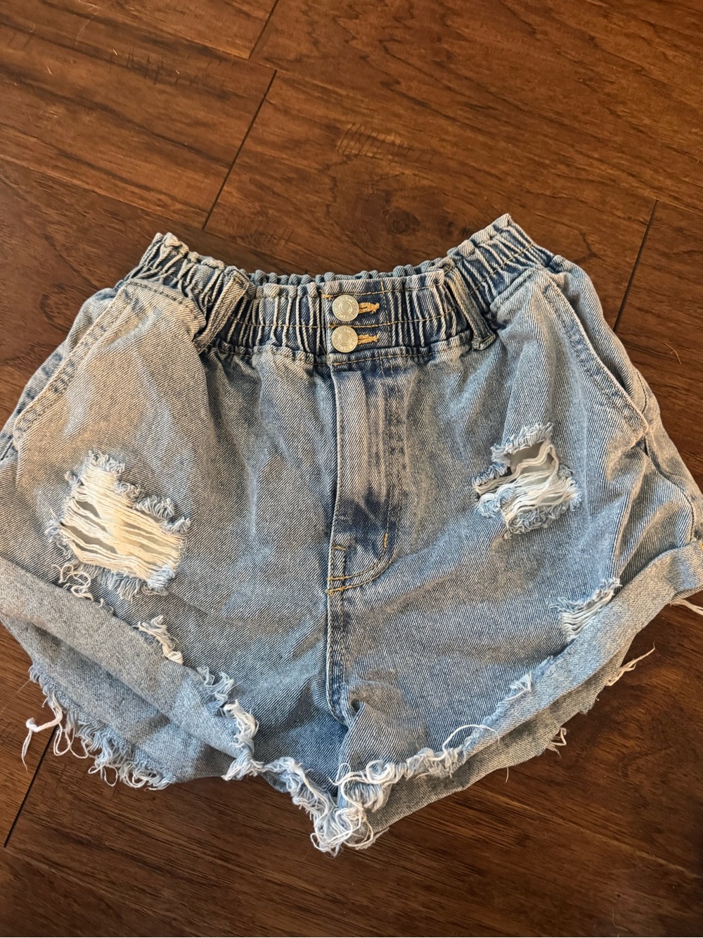 Love Tree Light Blue Distressed High-Rise Jean Shorts